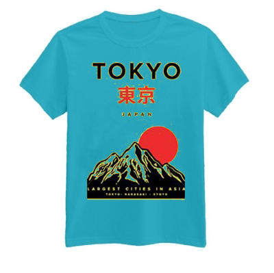 Tokyo Japan Mountain Fuji Blue Mint T shirts